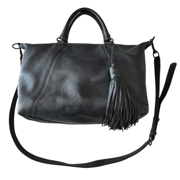 Rebecca Minkoff Isobel Black Pebbled Leather Satchel Purse Shoulder Bag Tassel - Picture 1 of 16